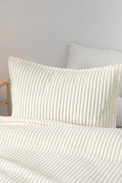 FAVORA Merino Modern Line 2 Piece Single Ecru Blanket Set