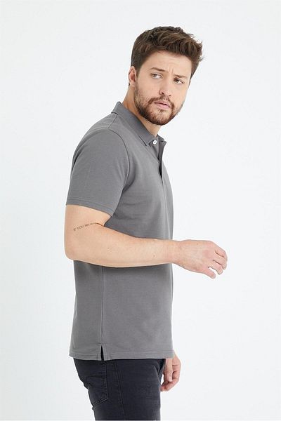odelon Ανδρικό μπλουζάκι Anthracite Polo Neck Basic Regular Fit