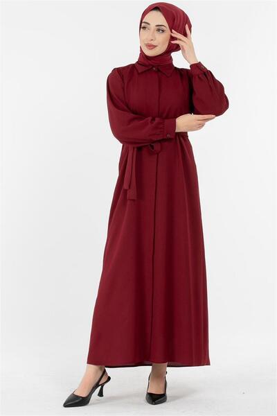 Sevitli Hidden Button Dress - Claret Red