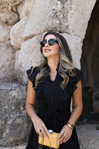 bytugcekaya Siyah Önü Fırfırlı Sıfır Kol Fisto Elbise