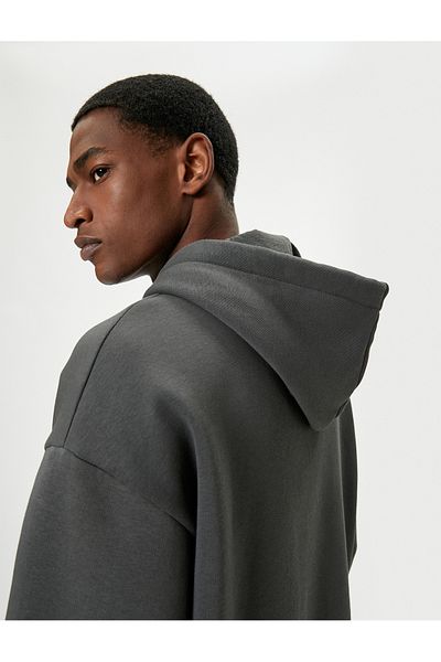 Koton Oversize φούτερ με κουκούλα Basic μακρυμάνικο καγκουρό τσέπη με λεπτομέρεια