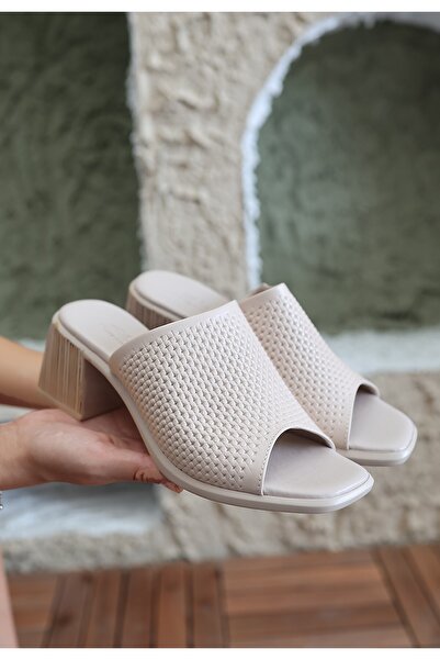 Erbilden Zanna Beige Skin Heeled Slippers