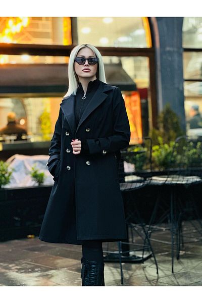 QUBERZ Sleeve Belted Belted Trench Coat Black