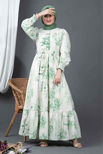 Sevitli Green Linen Dress - Sakura Floral