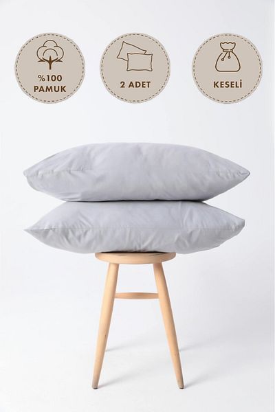 FAVORA 100% Cotton 2-Piece Pouch Pillow Case 50x70 - Gray