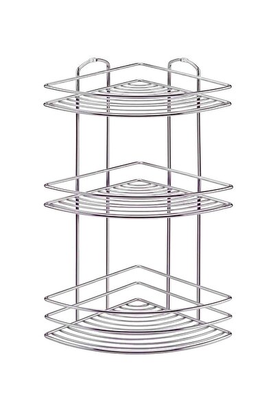 Oskar Krom Metal Tel Köşe Raf 3'lü Duşakabin Banyo Şampuanlık-Montajı Kolay-V...