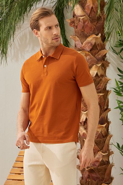odelon Ανδρικό μπλουζάκι Tan Polo Neck Basic Regular Fit