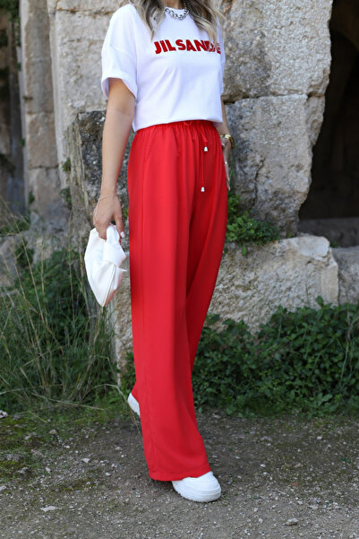 bytugcekaya Red Palazzo Bottom - Elastic Waist