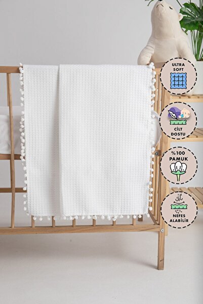 FAVORA %100 Pamuk Macaron Bebek Battaniyesi - Beyaz