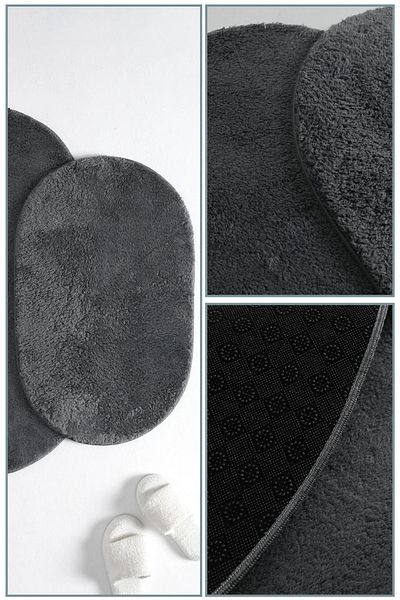 FAVORA Anthracite Puffy Σετ 2 Αντιολισθητικών Οβάλ Πατάκια Μπάνιου