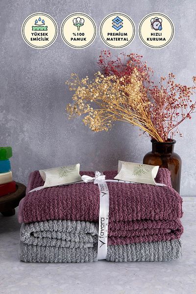 FAVORA Σετ μπάνιου πετσετών 6 τεμαχίων Line Luxury - 100% βαμβάκι, γκρι δαμάσκηνο