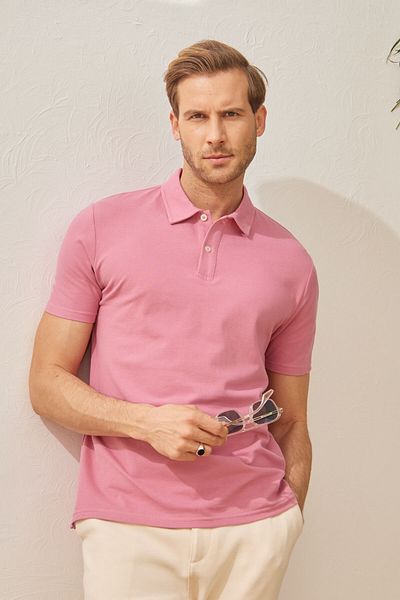 odelon Ανδρικό μπλουζάκι Dusty Rose Polo Neck Basic Regular Fit