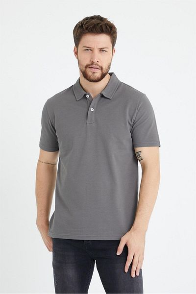 odelon Ανδρικό μπλουζάκι Anthracite Polo Neck Basic Regular Fit