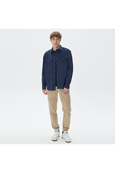 Lacoste Erkek Relaxed Fit Desenli Lacivert Gömlek