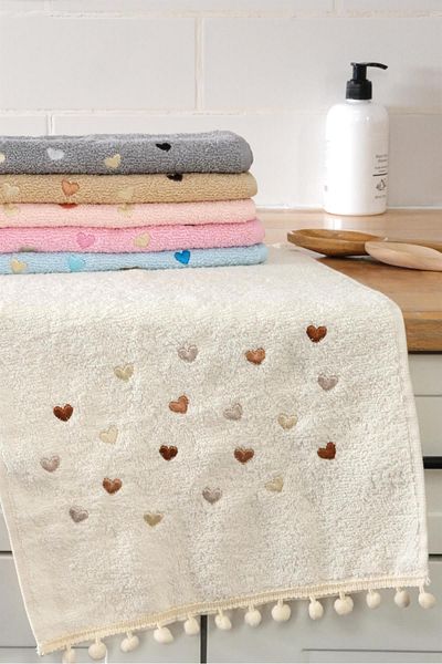 FAVORA 6 قطع من مناشف المطبخ Yoncagül Pompom 30x50 - متنوعة