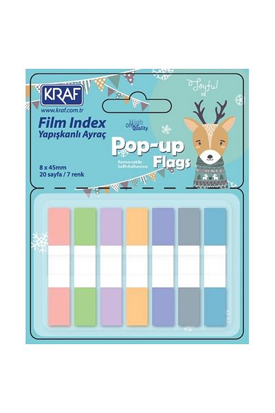 KRAF 51250 Model Index Film - 8x45mm, 7 Colorsx20yp, Pop-Up Pastel Adhesive Bookmark
