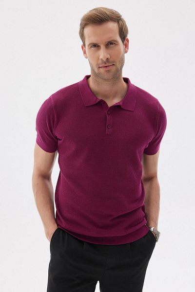 odelon Ανδρικό φούξια πλεκτό μπλουζάκι - Polo Neck και Jacquard