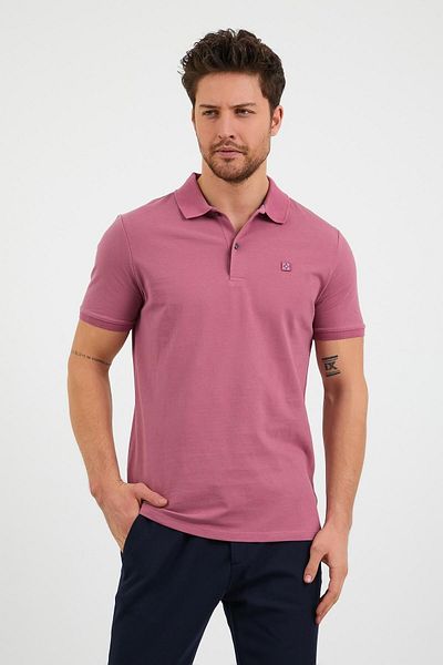 odelon Men's Dusty Rose Polo Collar Slim Fit T-Shirt