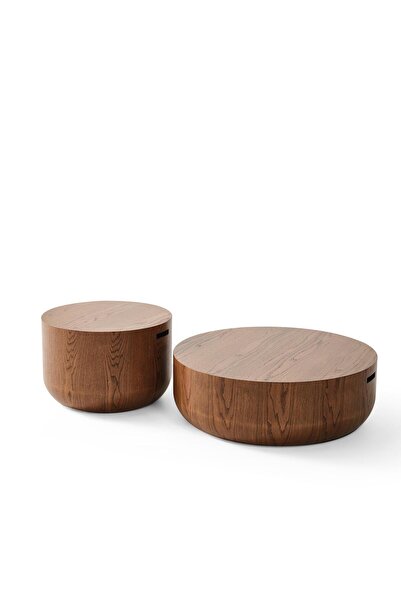 ReHome Orta Sehpa Takımı No:726 | MDF | Yuvarlak Ceviz Orta Sehpa