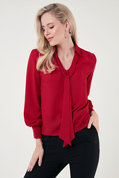 Lela Tie Detailed V-Neck Chiffon Shirt Shirt 611bz0047