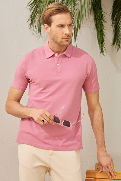 odelon Ανδρικό μπλουζάκι Dusty Rose Polo Neck Basic Regular Fit