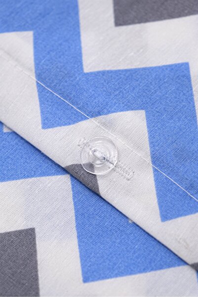 FAVORA Zigzag Patterned Cotton Single Duvet Cover Set with Elastic Sheets - Blue