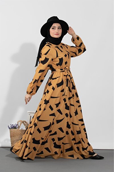 Sevitli Φόρεμα με γεωμετρικό σχέδιο-Μουσταρδί