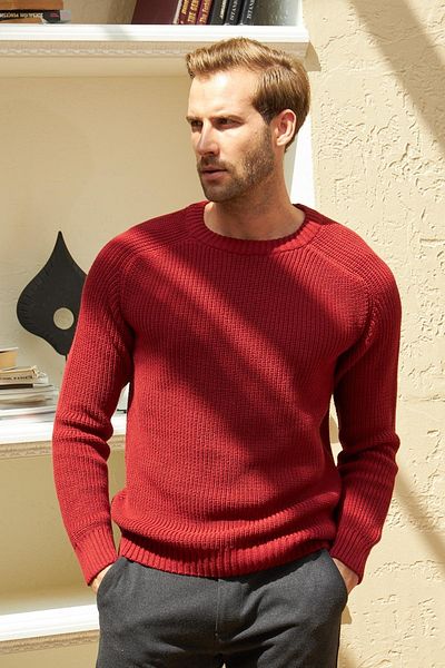 odelon Ανδρικό πλεκτό πουλόβερ Claret Red - Crew Neck, Πλεκτό Θεσσαλονίκης, Βαμβακερό