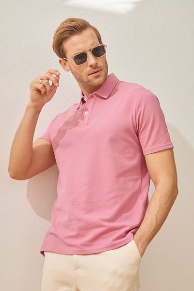 odelon Ανδρικό μπλουζάκι Dusty Rose Polo Neck Basic Regular Fit