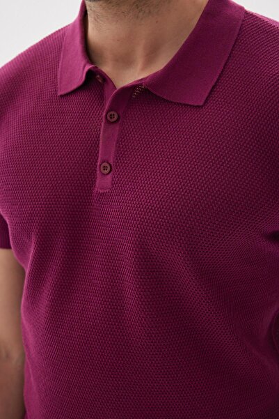 odelon Men's Fuchsia Knitwear T-Shirt - Polo Collar and Jacquard
