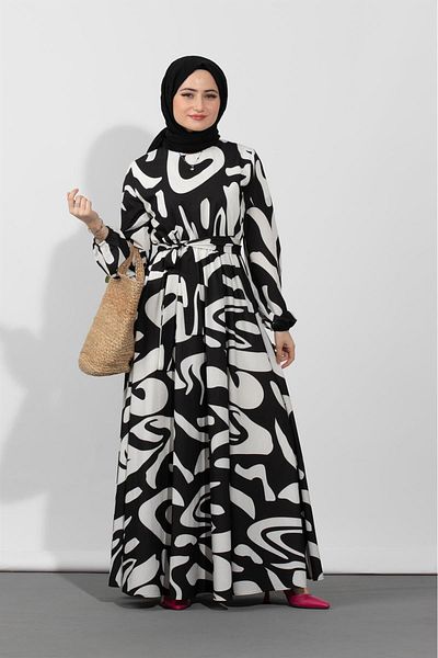 Sevitli Rochie cu modele geometrice-negru