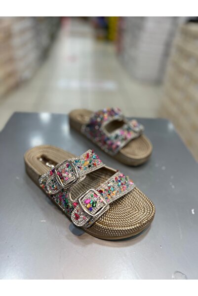 Hacıoğlu Ayakkabı Papuci plati pentru femei Pienn cu catarama dubla Stone