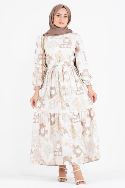 Sevitli Floral Embossed Patterned Linen Dress-Vison