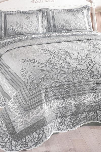 FAVORA Eylül and Double Gray Quilted Bedspread Set