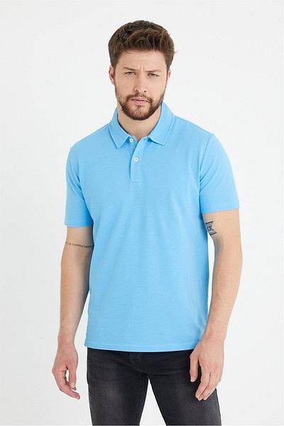 odelon Tricou albastru cu gât polo pentru bărbați, cu croiala normală