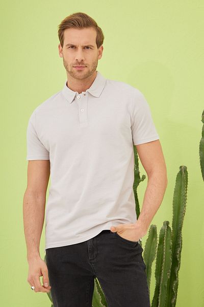 odelon Ανδρικά - Ανοιχτό γκρι μπλουζάκι Polo Neck Basic Regular Fit