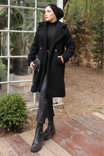 hafsamina Μαύρο βελούδινο παλτό - Fleto Pocket, HM2506