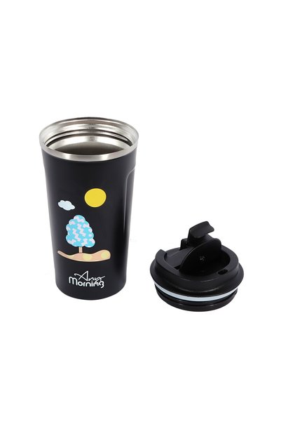 Any Morning Sk22016 - كوب ترمس من الفولاذ المقاوم للصدأ سعة 510 مل، غطاء مانع للتسرب، دافئ لمدة 10 ساعات، بارد لمدة 24 ساعة