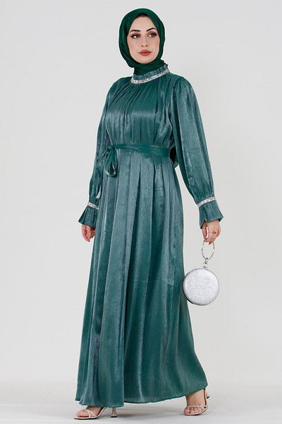 Sevitli Rochie de seara Silvery Stone-verde smarald