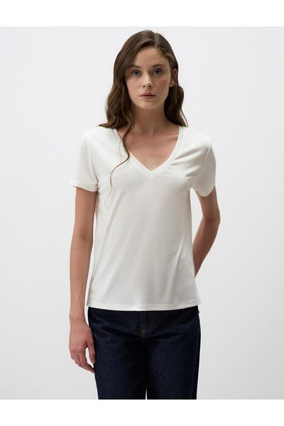 Jimmy Key White V-Neck Short Sleeve Basic T-Shirt