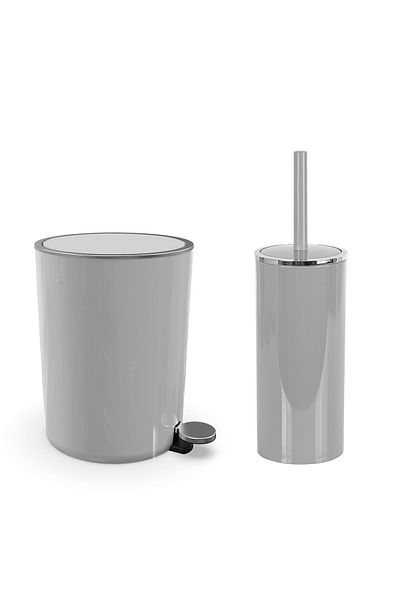 Prima Nova Lenox 5 Lt Grey 2 τεμαχίων Τουαλέτα μπάνιου και σετ βούρτσας - Πεντάλ Κάδος απορριμμάτων