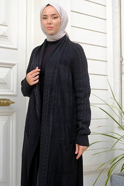 hafsamina Shawl Collar Casual Knitwear Cardigan Black HM2248