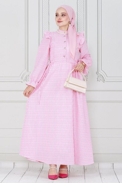 Sevitli Rochie Eda Roz - Detaliu Volanat Gingham