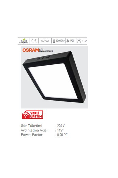 ACK 32 W 40 x 40 cm Black Surface Mounted Square LED Panel - Daylight Light Ap04-03301