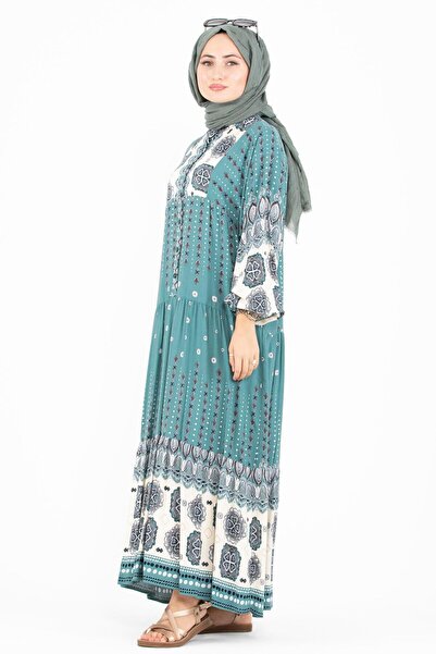 Sevitli Φόρεμα Viscon με μικτό σχέδιο-πράσινο μέντας