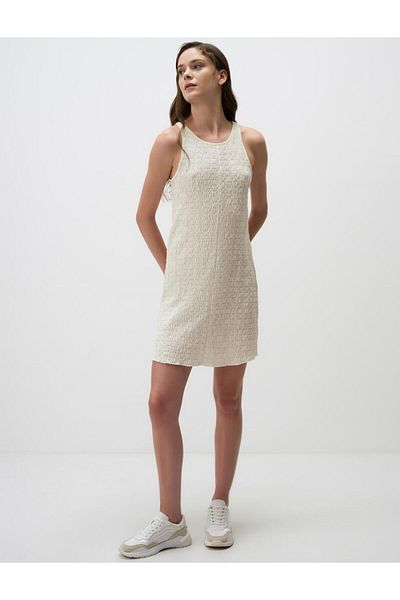 Jimmy Key Ecru Halter Neckline Print Sleeveless Mini Dress