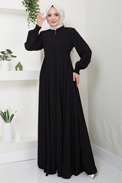hafsamina Kolu Gipeli Nakış Detaylı Mevlana Ferace Siyah HM2484