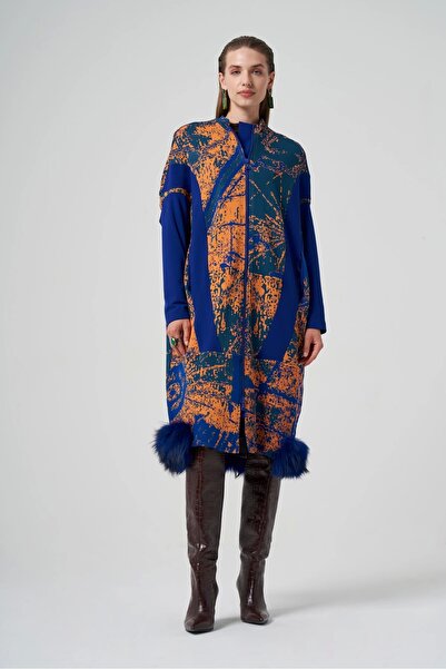 MissWhence Mi̇sswhence 36406 Model Furry Knitwear Petrol Cap