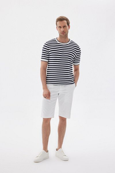 odelon Ανδρικό πλεκτό μπλουζάκι Navy Blue ριγέ ρεγιόν - κοντό μανίκι, λαιμόκοψη