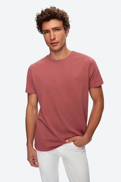 D'S Damat Βαμβακερό μπλουζάκι Dusty Rose Embroidered Regular Fit